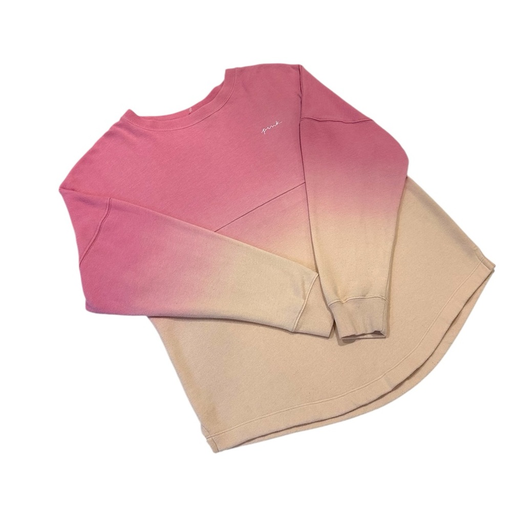 Vs Victorias Secret Pink Varsity Crew Sweater Jacket Top Peached Neon Dip Dye XS